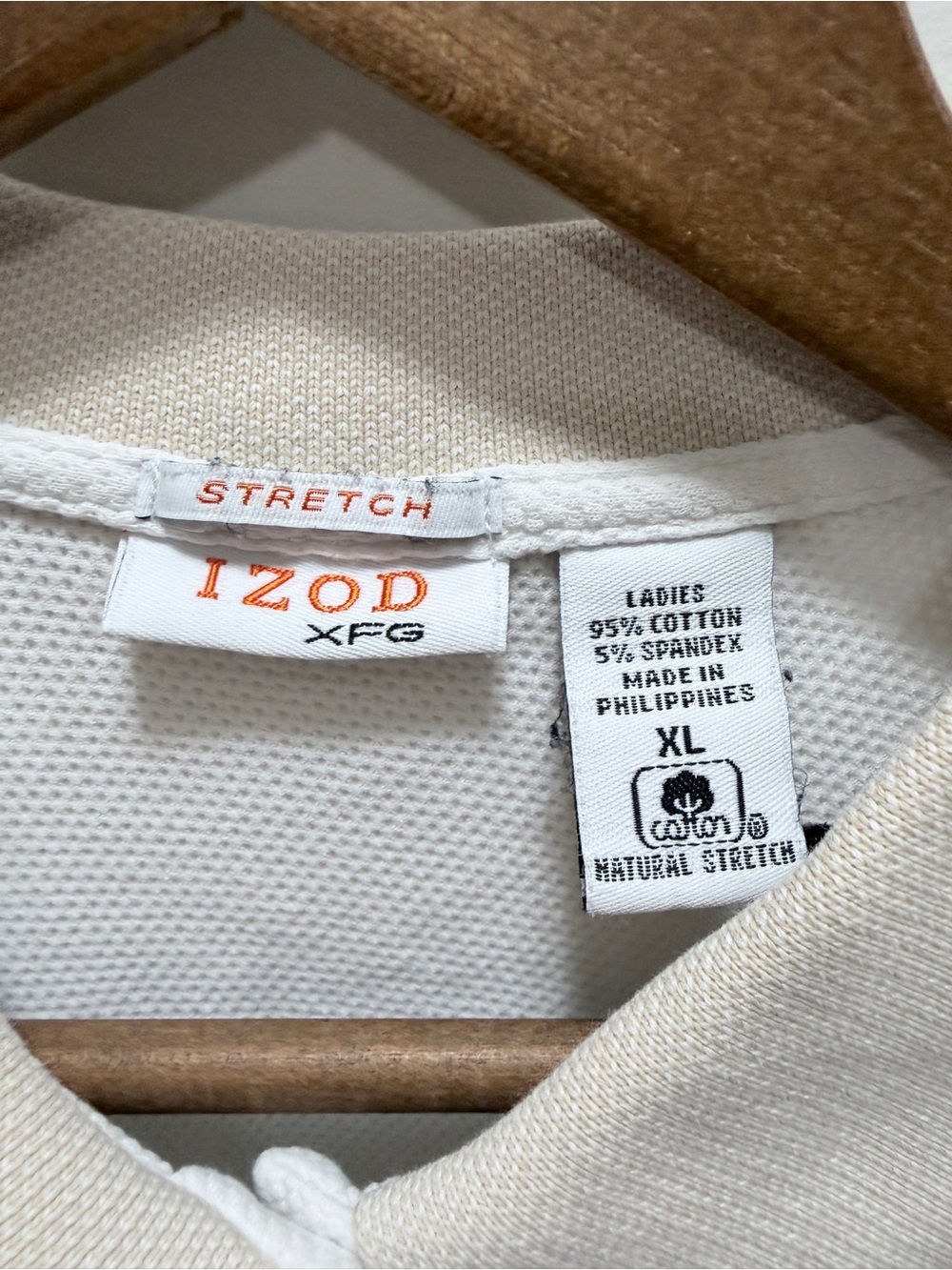 Vintage IZOD Classic Polo Shirt in Off-White with Beige Trim XL - Picture 4 of 8